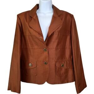 Adrianna Papell Size 12P Blazer 100% Silk Burnt Orange Rust Fall Career # 168